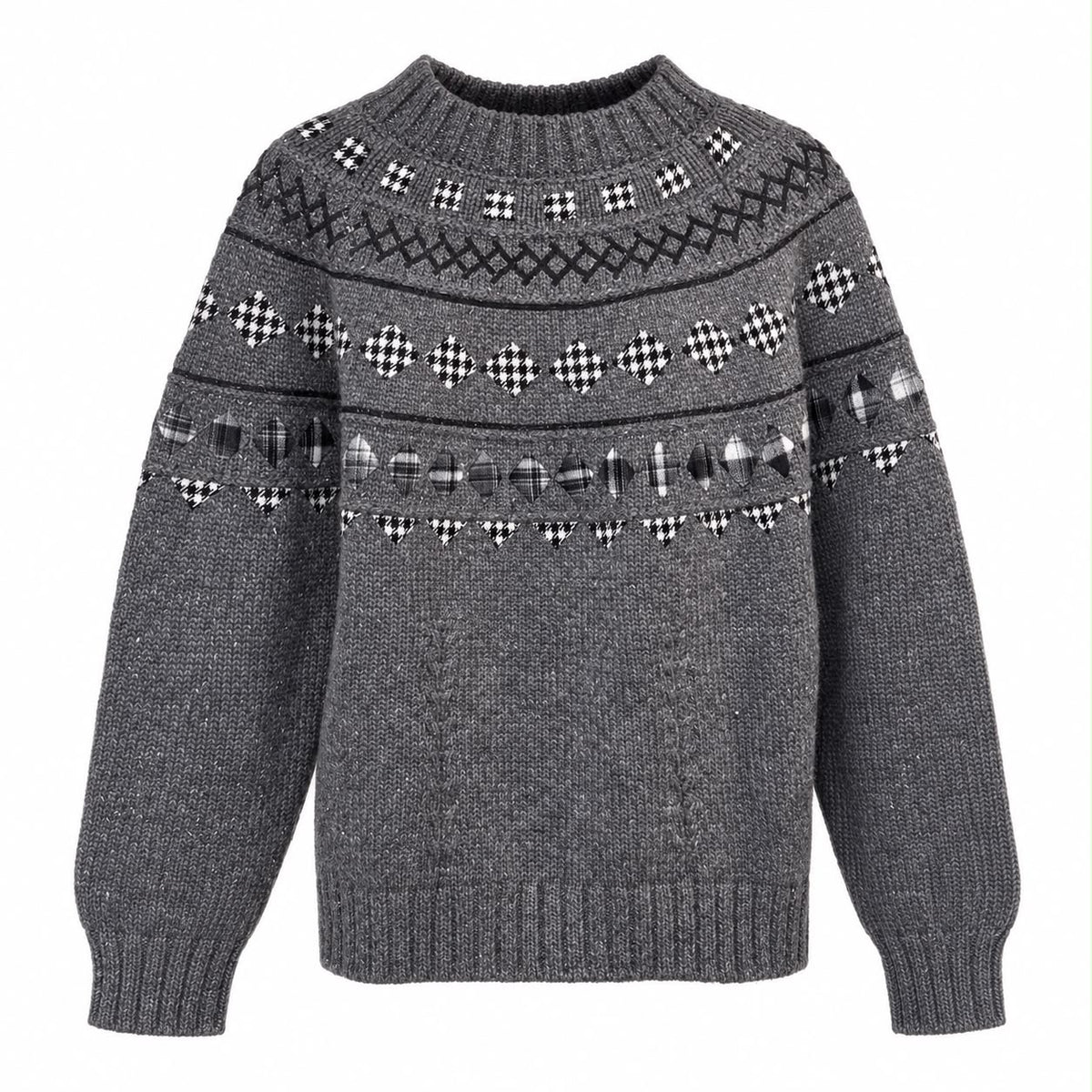 CHANEL - SWEATER GREY CASHMERE FAIR ISLE JACQUARD SIZE 36 FR