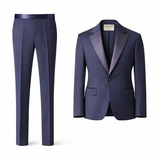 SAINT LAURENT - SUIT JACKET AND TROUSERS BLUE WITH SATIN LAPELS SIZE 40 FR
