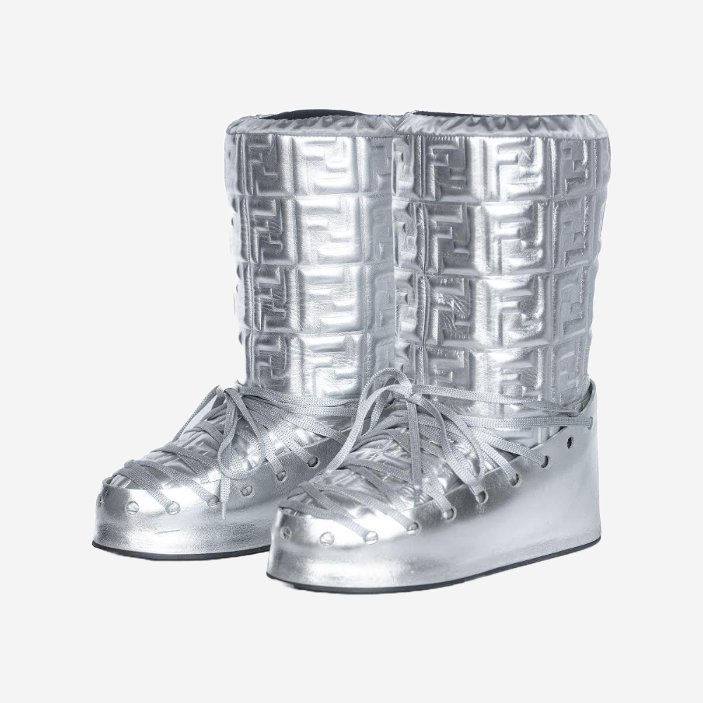 FENDI - MOON BOOTS FF LOGO SILVER LEATHER SIZE 39