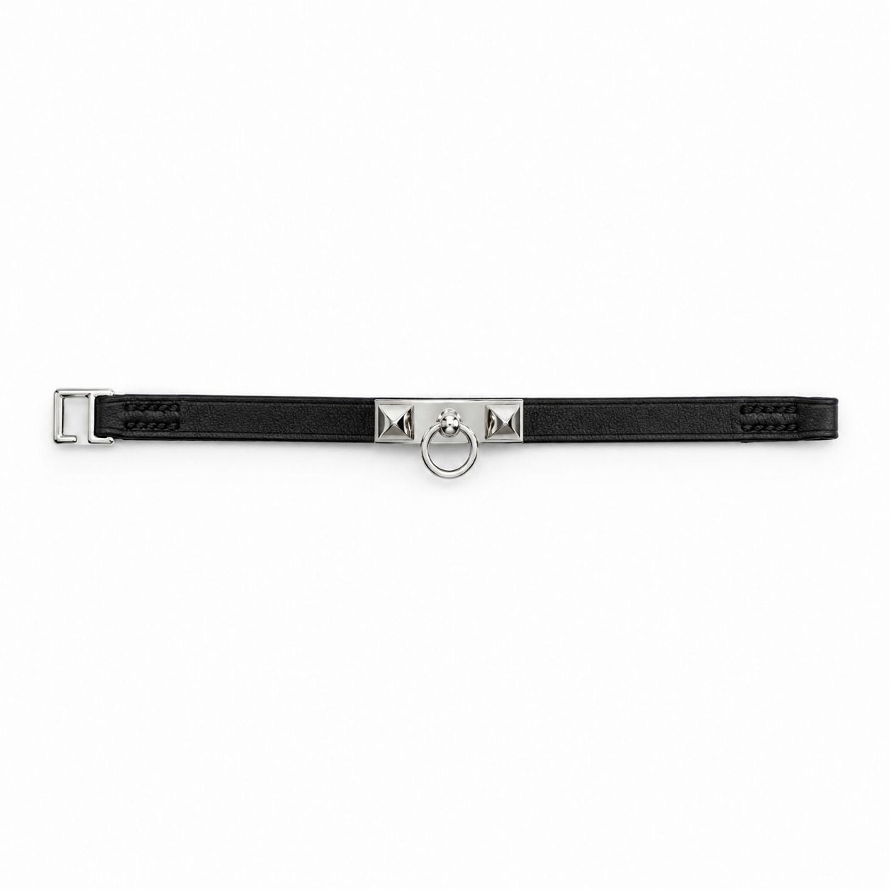 HERMÈS - *BRAND NEW* BRACELET RIVALE BLACK LEATHER PALLADIUM