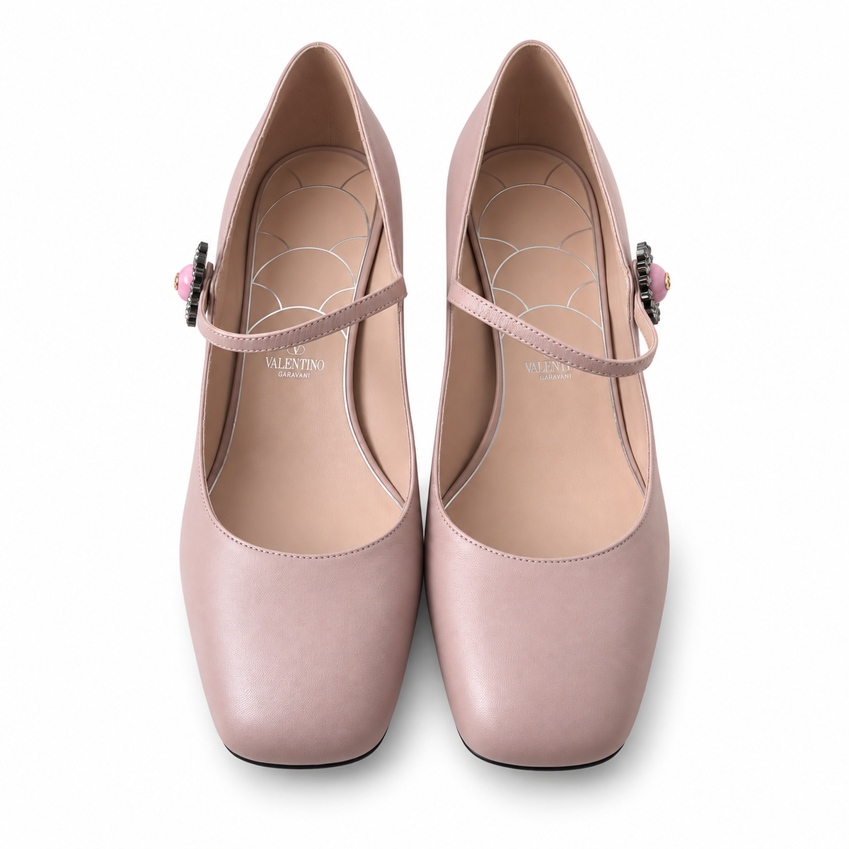 VALENTINO - PUMPS MARY JANE PINK LEATHER DAISY JEWEL SIZE 40,5 EU
