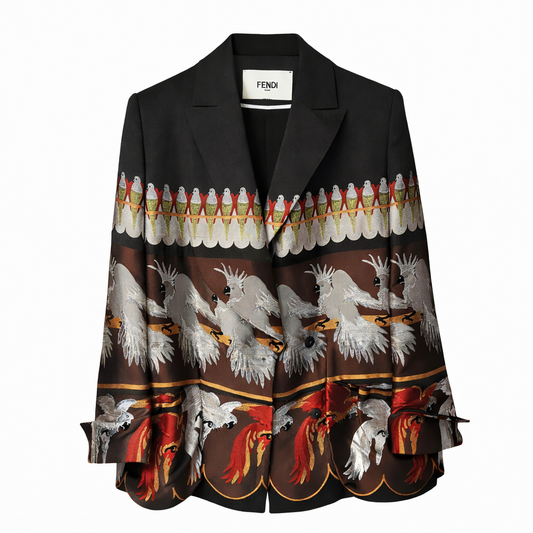 FENDI - JACKET BLACK WITH MULTICOLOR BIRD MOTIF SIZE 44 IT
