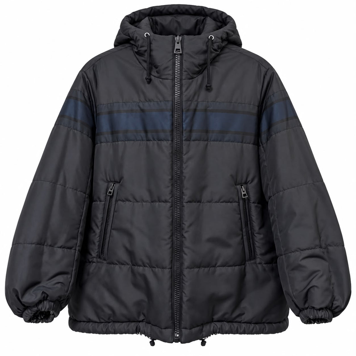 DIOR - LONG PUFFER JACKET REVERSIBLE HOODED OBLIQUE MONOGRAM IN NAVY BLUE & BLACK SIZE XS