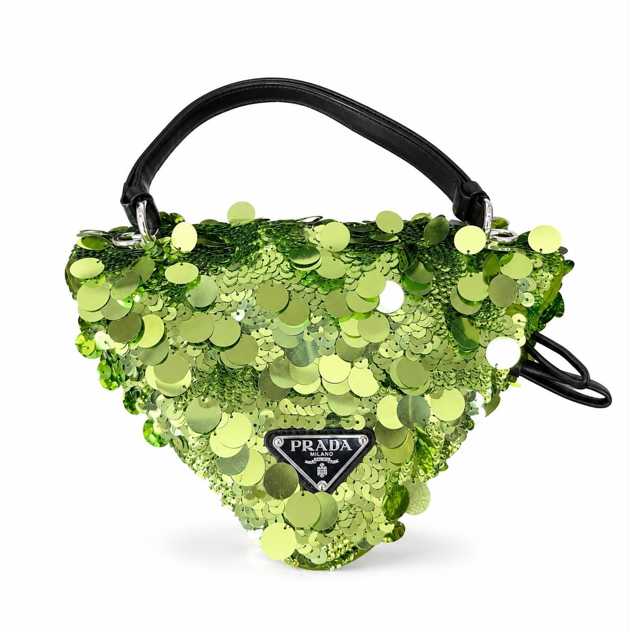 PRADA - BAG GREEN SEQUIN TRIANGLE WITH BLACK LEATHER DETAILS