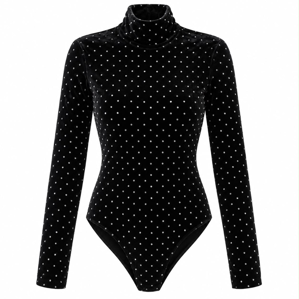 SAINT LAURENT - BODY BLACK VELVET LONG-SLEEVE WITH CRYSTAL EMBELLISHMENTS SIZE 36 FR