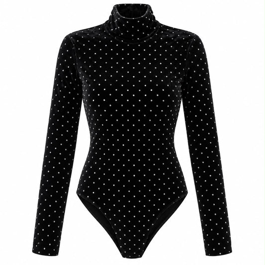 SAINT LAURENT - BODY BLACK VELVET LONG-SLEEVE WITH CRYSTAL EMBELLISHMENTS SIZE 36 FR