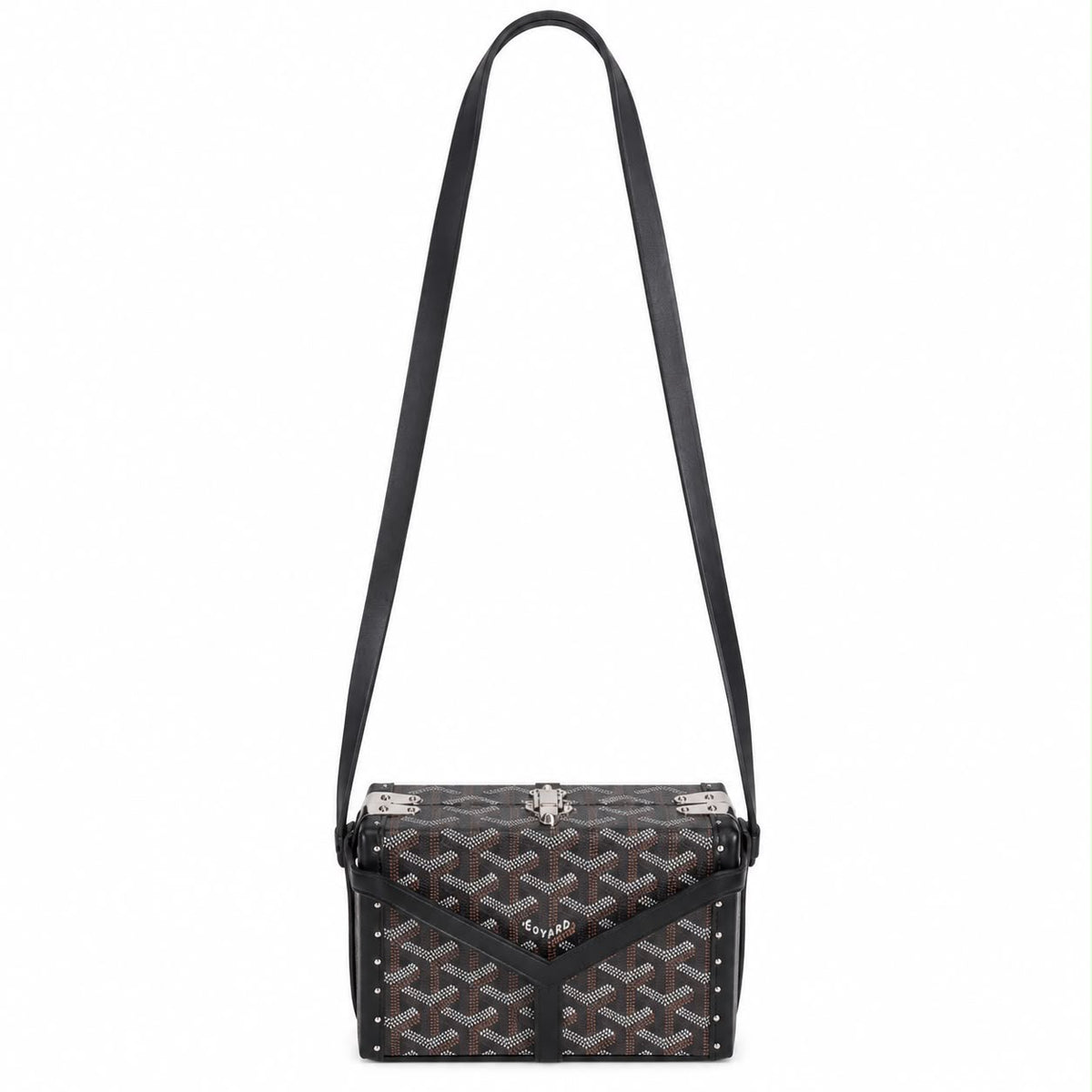 GOYARD - MINI TRUNK SHOULDER BAG IN BLACK GOYARDINE CANVAS WITH BLACK LEATHER TRIM & SILVER-TONE HARDWARE
