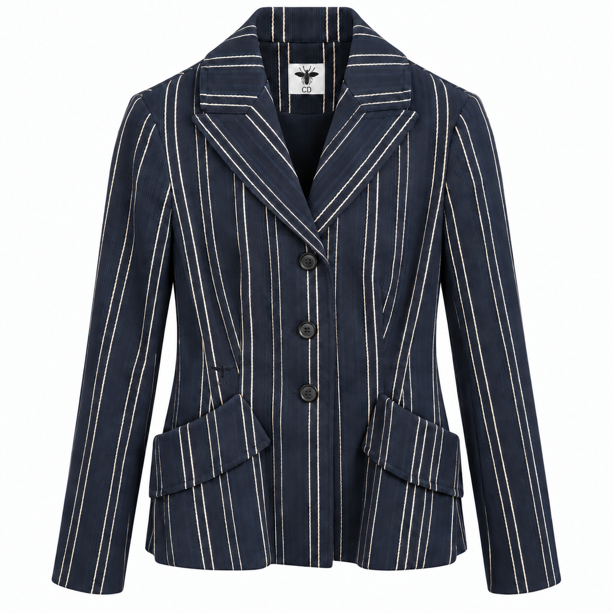 DIOR - BAR JACKET NAVY BLUE & WHITE PINSTRIPED COTTON SIZE 34 FR