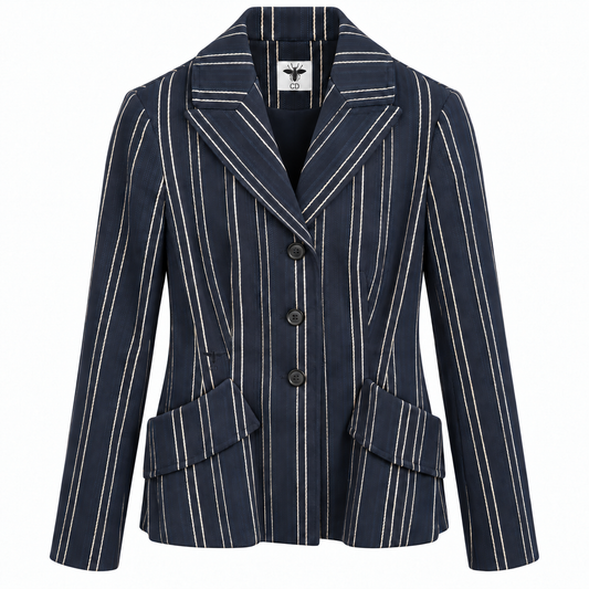 DIOR - BAR JACKET NAVY BLUE & WHITE PINSTRIPED COTTON SIZE 34 FR