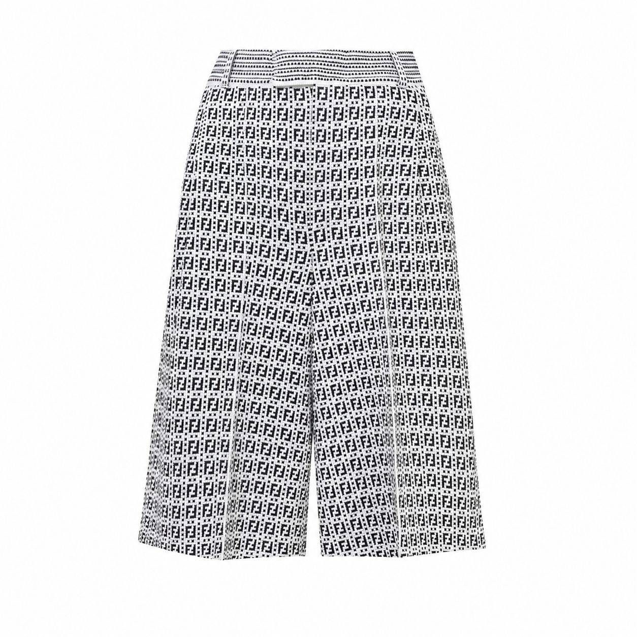 FENDI - SHORTS LOGO BLACK & WHITE FF LOGO WIDE-LEG SIZE 36 IT