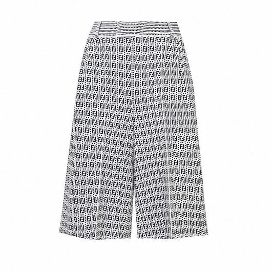FENDI - SHORTS LOGO BLACK & WHITE FF LOGO WIDE-LEG SIZE 36 IT