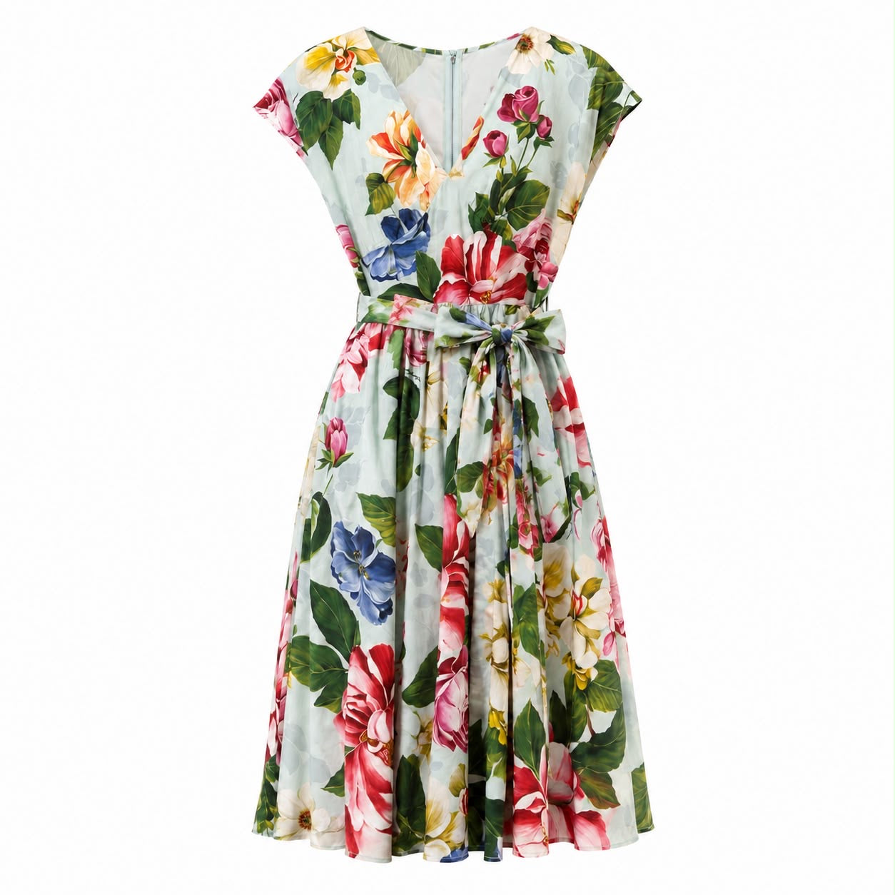 DOLCE & GABBANA - DRESS MIDI FLORAL PRINT COTTON POPLIN WITH BELT SIZE 48 IT