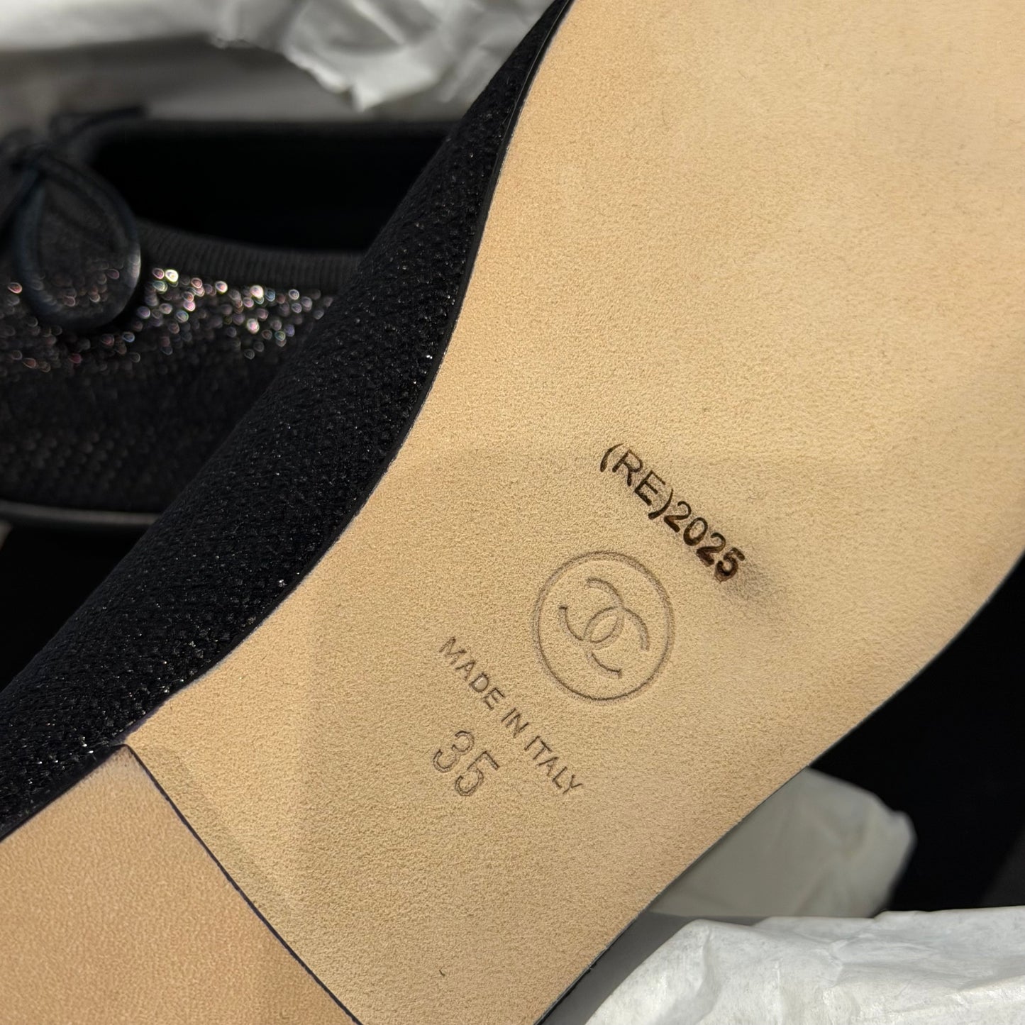 CHANEL - *BRAND NEW* BALLERINA VELVET BLACK AND PURPLE LUREX SIZE 35 EU