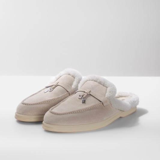 LORO PIANA - *BRAND NEW* SHOES LOAFER WALK BAUVHE BEIGE SUÈDE AND FUR SIZE 39