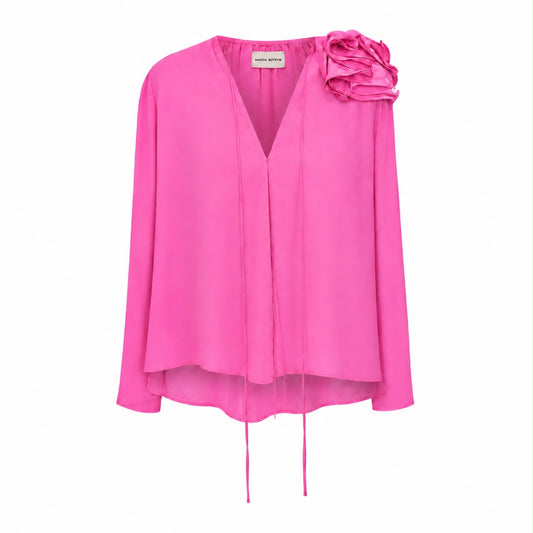 MAGDA BUTRYM - SHIRT FUCHSIA SILK WITH FLOWER SIZE 34 FR