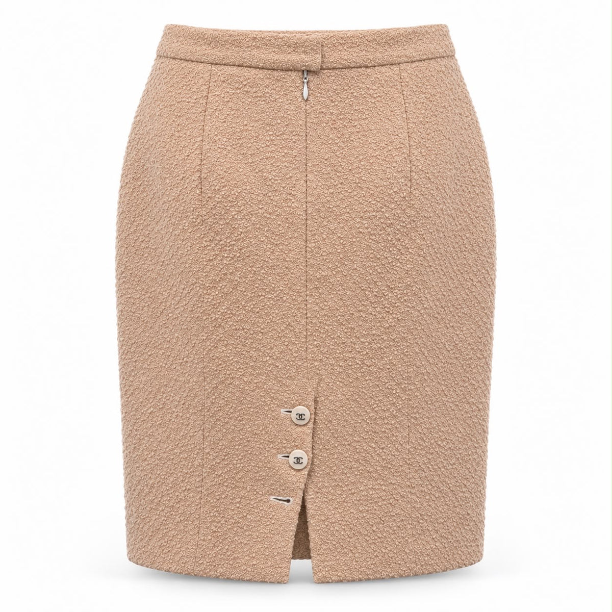 CHANEL – SKIRT SUIT IN BEIGE WOOL BOUCLÉ VINTAGE SPRING 1996 – FR 40 / IT 44