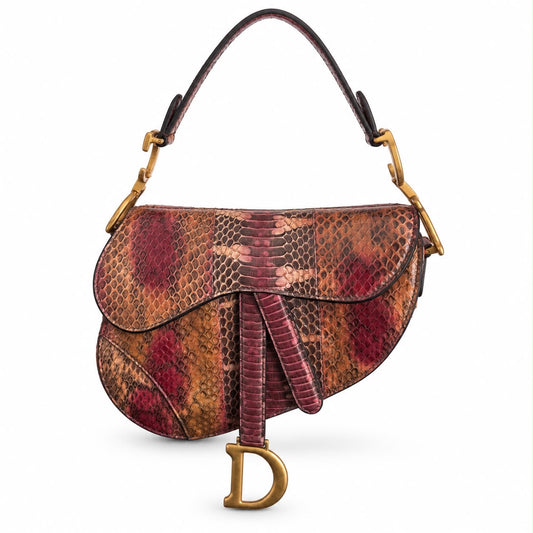 DIOR - *NEW* BAG SADDLE MINI MULTICOLOR PYTHON LEATHER WITH ANTIQUE GOLD-TONE HARDWARE