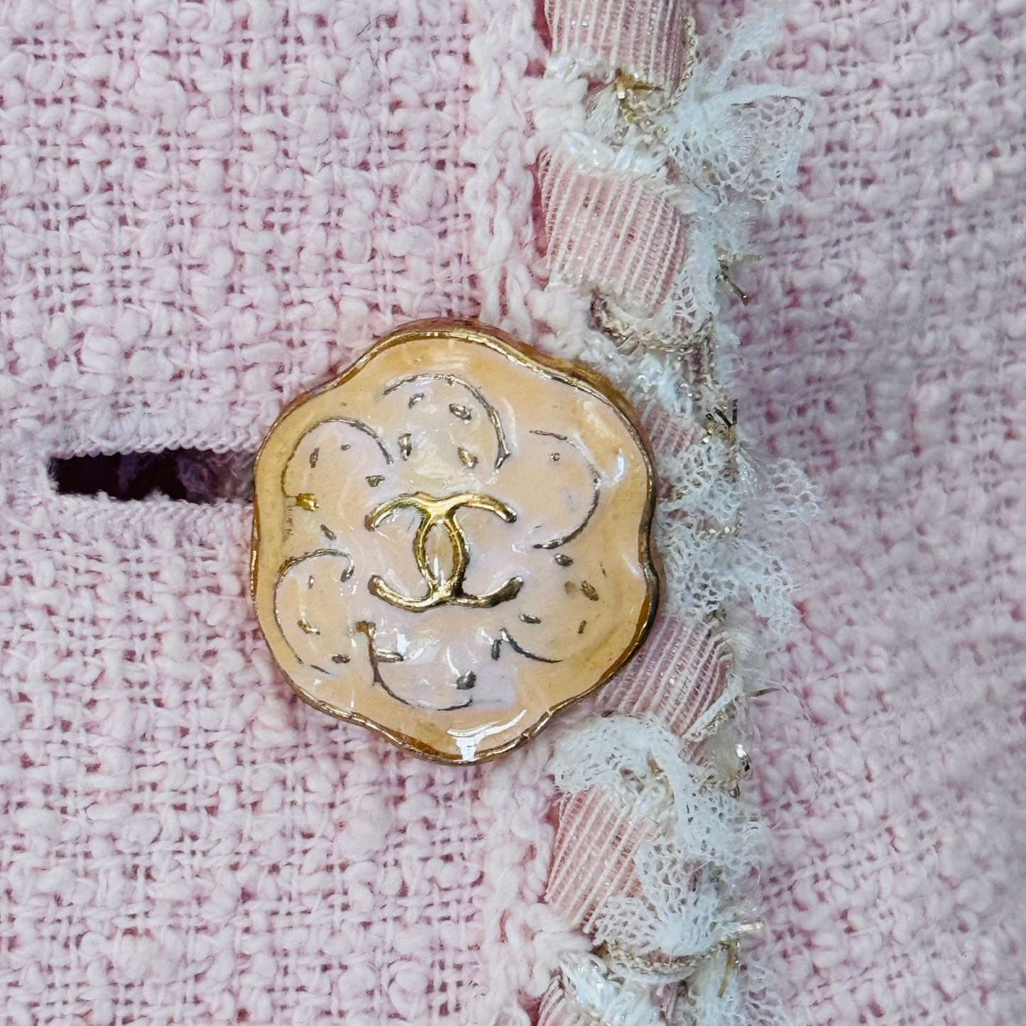 CHANEL - LONG COAT TWEED PINK SIZE 36 FR