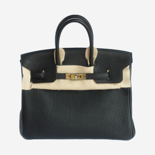 HERMÈS - BAG BIRKIN 25 BLACK TOGO LEATHER SILVER HARDWARE