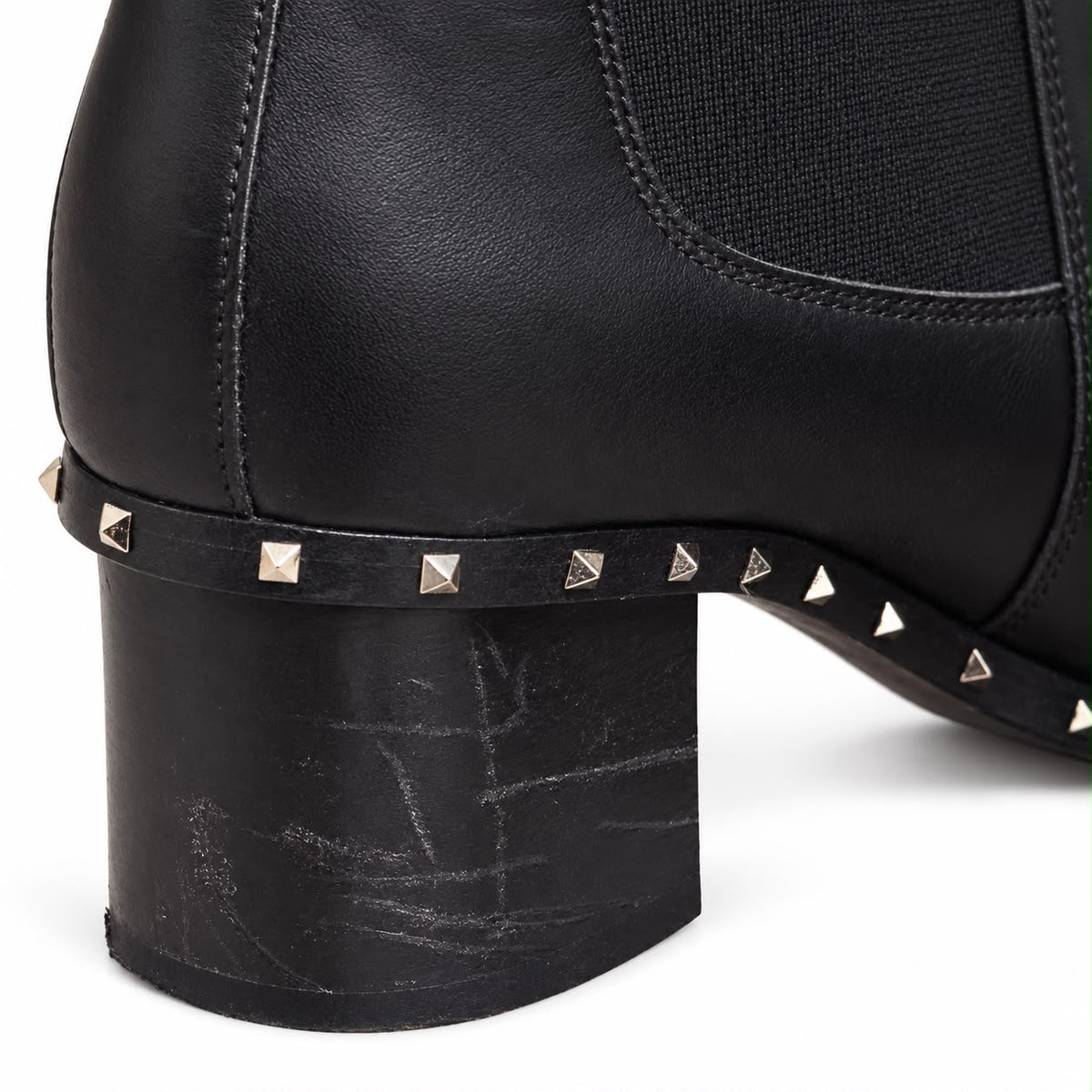 VALENTINO - ANKLE BOOTS ROCKSTUD CALFSKIN BLACK LEATHER SIZE 37 EU
