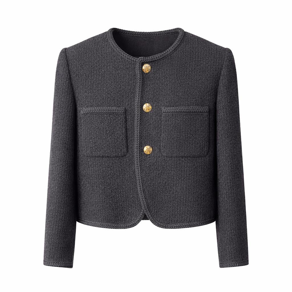 CÉLINE - JACKET TWEED BLACK BRAIDED TRIM GOLD BUTTONS SIZE 36 FR