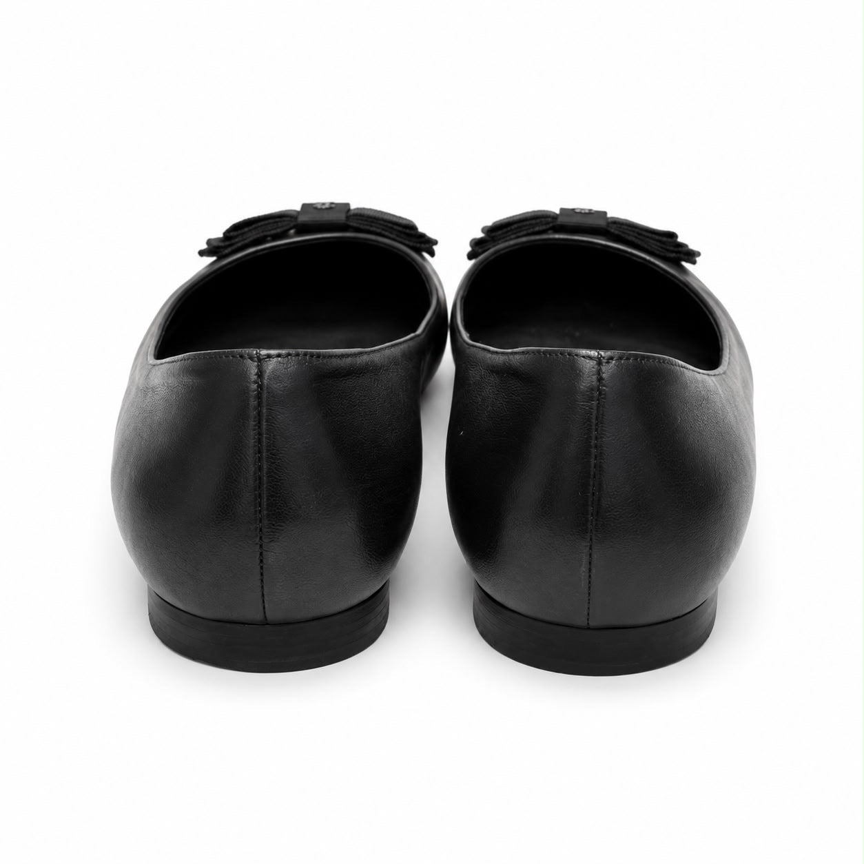 CHANEL - BALLET FLATS BLACK LEATHER WITH BOW SIZE 40 EU