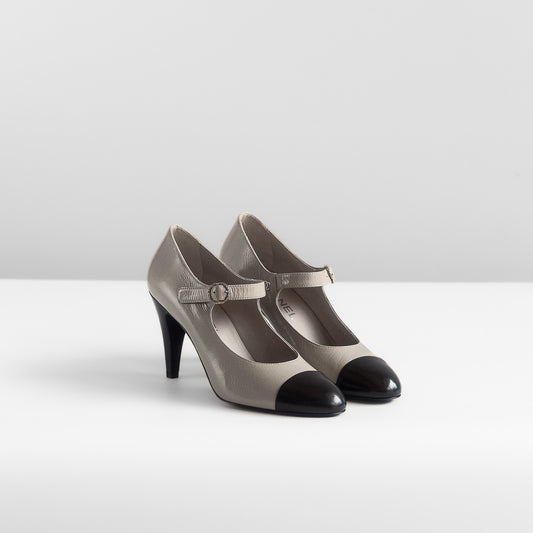CHANEL - *BRAND NEW* PUMPS MARY JANE BICOLOR GREY BLACK SIZE 39 EU