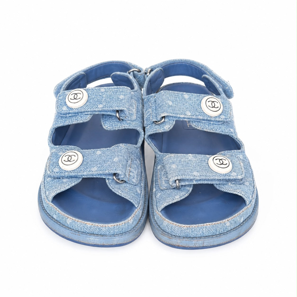 CHANEL - SANDALS DAD LIGHT BLUE DENIM WITH LOGO SIZE 38,5 EU