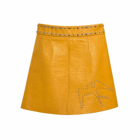 MIU MIU - SKIRT MINI OCHRE YELLOW LEATHER SIZE 38 IT