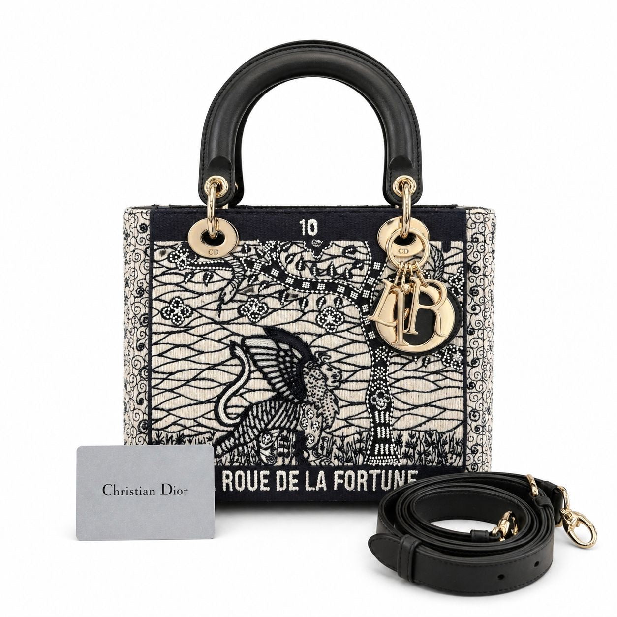 DIOR - *LIMITED NEVER USED* LADY DIOR MEDIUM “LA ROUE DE LA FORTUNE” * EMROIDERED BLUE AND WHITE