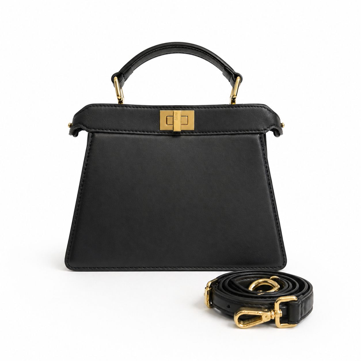 FENDI - BAG PEEKABOO SMALL BLACK LEATHER GOLD HARDWARE