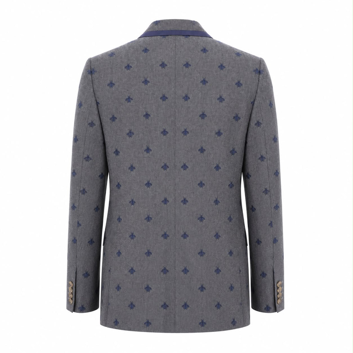 GUCCI - BLAZER GREY WITH NAVY BLUE BEE MOTIF & CONTRASTING TRIM SIZE 50