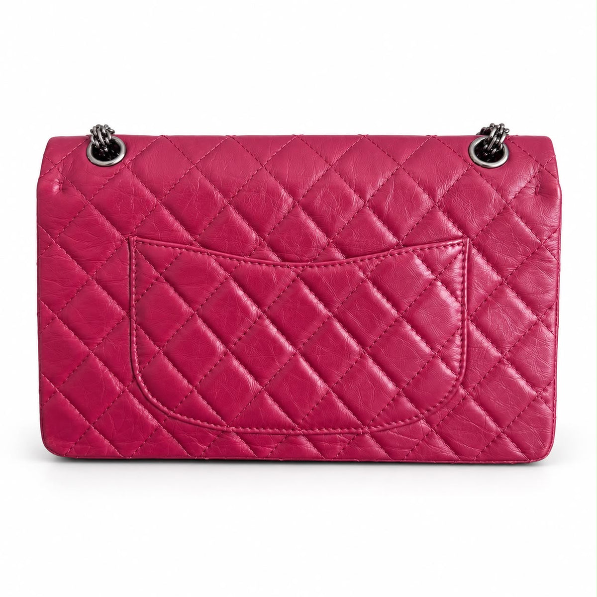 CHANEL - BAG 2.55 REISSUE DOUBLE FLAP IN MAGENTA RED QUILTED LEATHER WITH RUTHENIUM-TONE HARDWARE