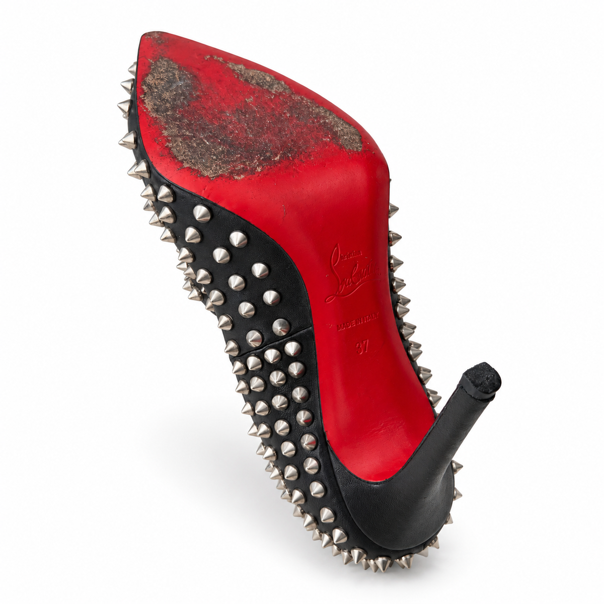 CHRISTIAN LOUBOUTIN – PUMPS PIGALLE SPIKES BLACK LEATHER WITH SILVER-TONE STUDS (SIZE 37 EU)