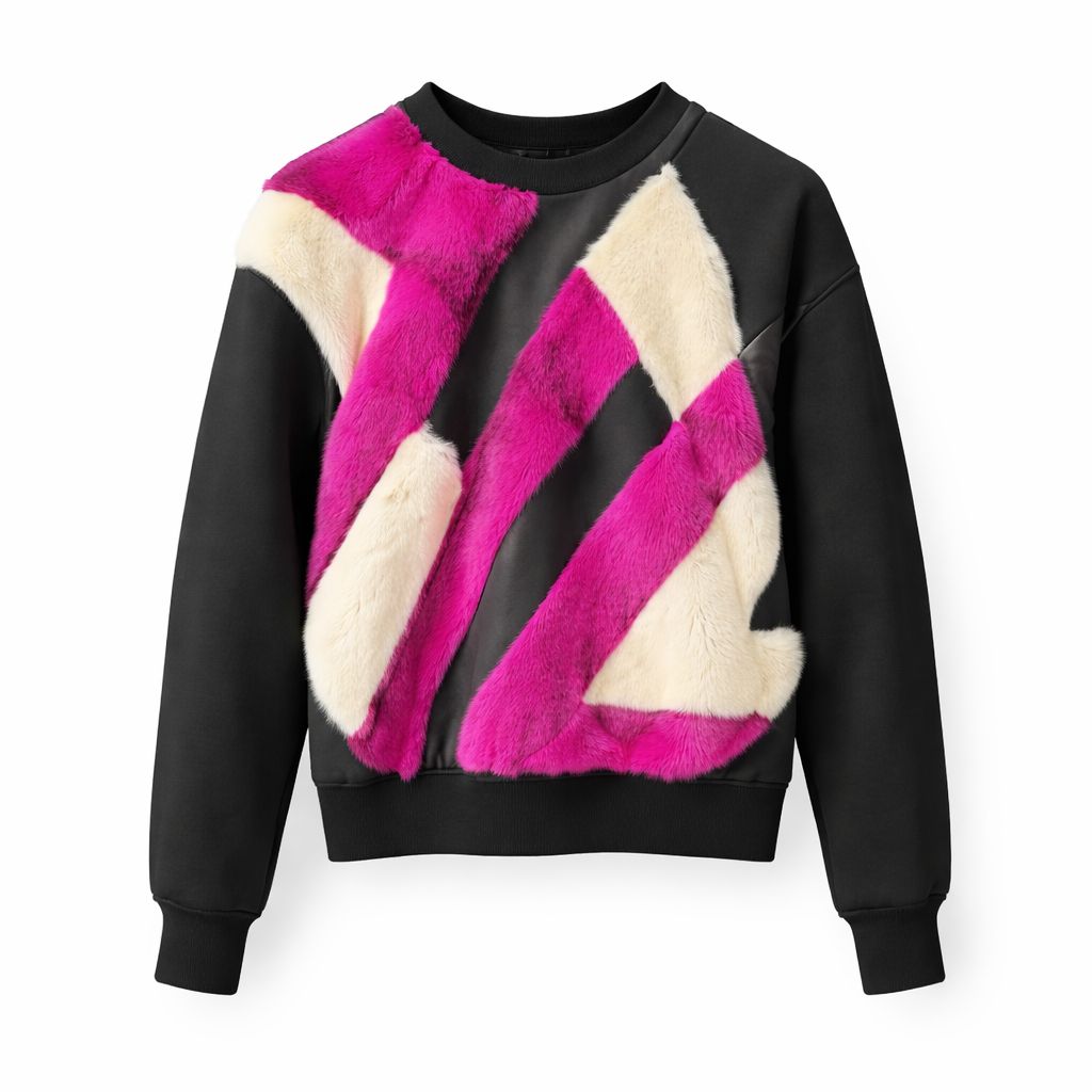 CÉLINE - *LIMITED EDITION* SWEATSHIRT WITH LAMBSKIN AND MINK FUR SIZE XS