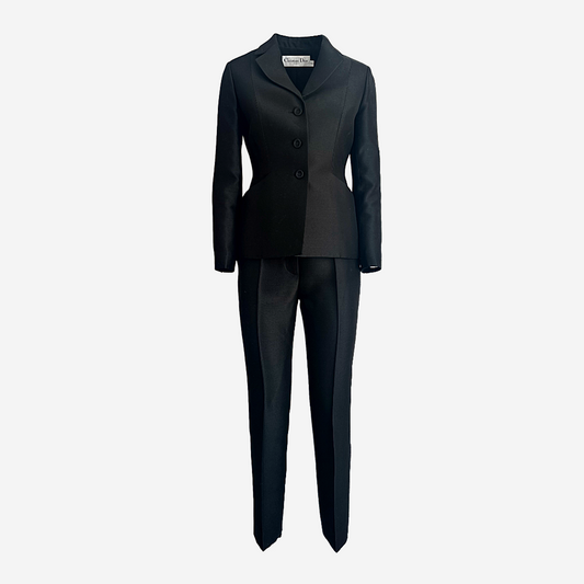 CHRISTIAN DIOR - BAR JACKET AND TROUSERS SET BLACK WOOL AND SILK SIZE 34 FR