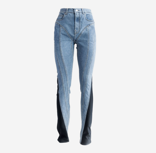 MUGLER - JEANS DENIM LIGHT BLUE BLACK DETAILS SIZE 38 FR