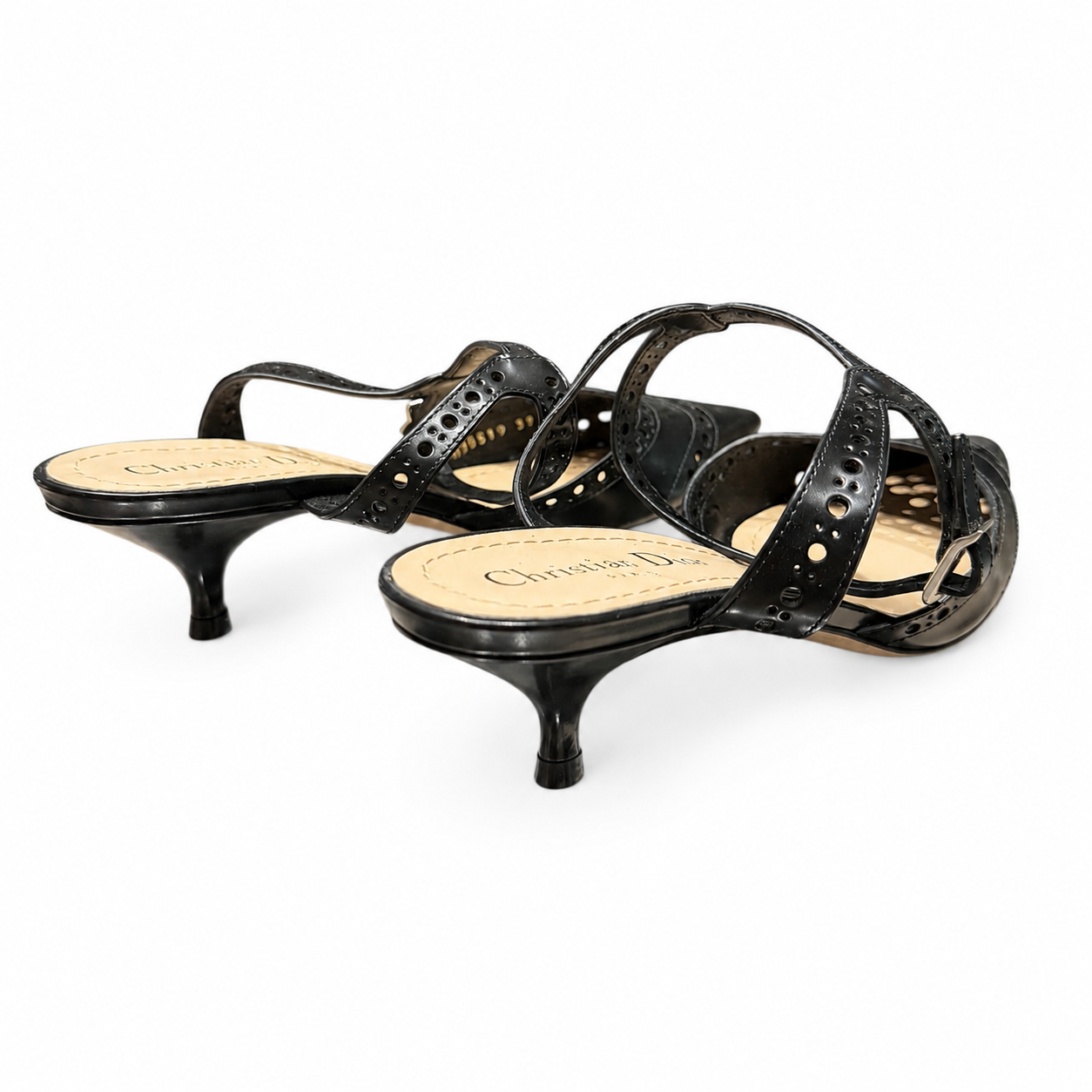 DIOR - *NEW* SLINGBACK PUMPS BLACK LEATHER EYELET-TRIM SIZE 37 EU