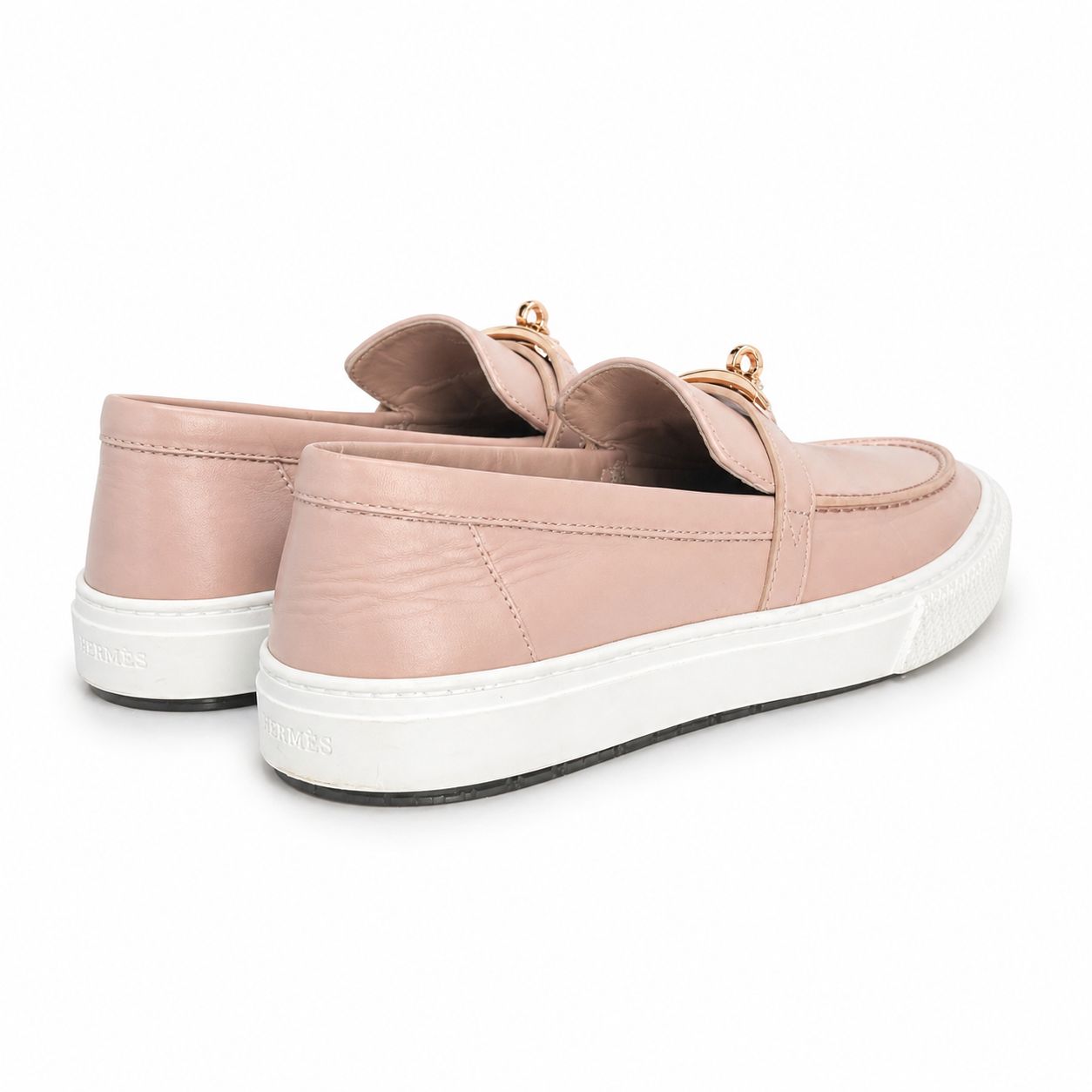 HERMÈS - SNEAKERS GAME SLIP-ON DARK ROSE LEATHER ROSE GOLD HARDWARE SIZE 38,5 EU