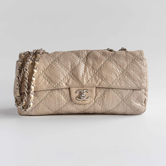 CHANEL - BAG TIMELESS BEIGE PYTHON WITH SILVER HARDWARE