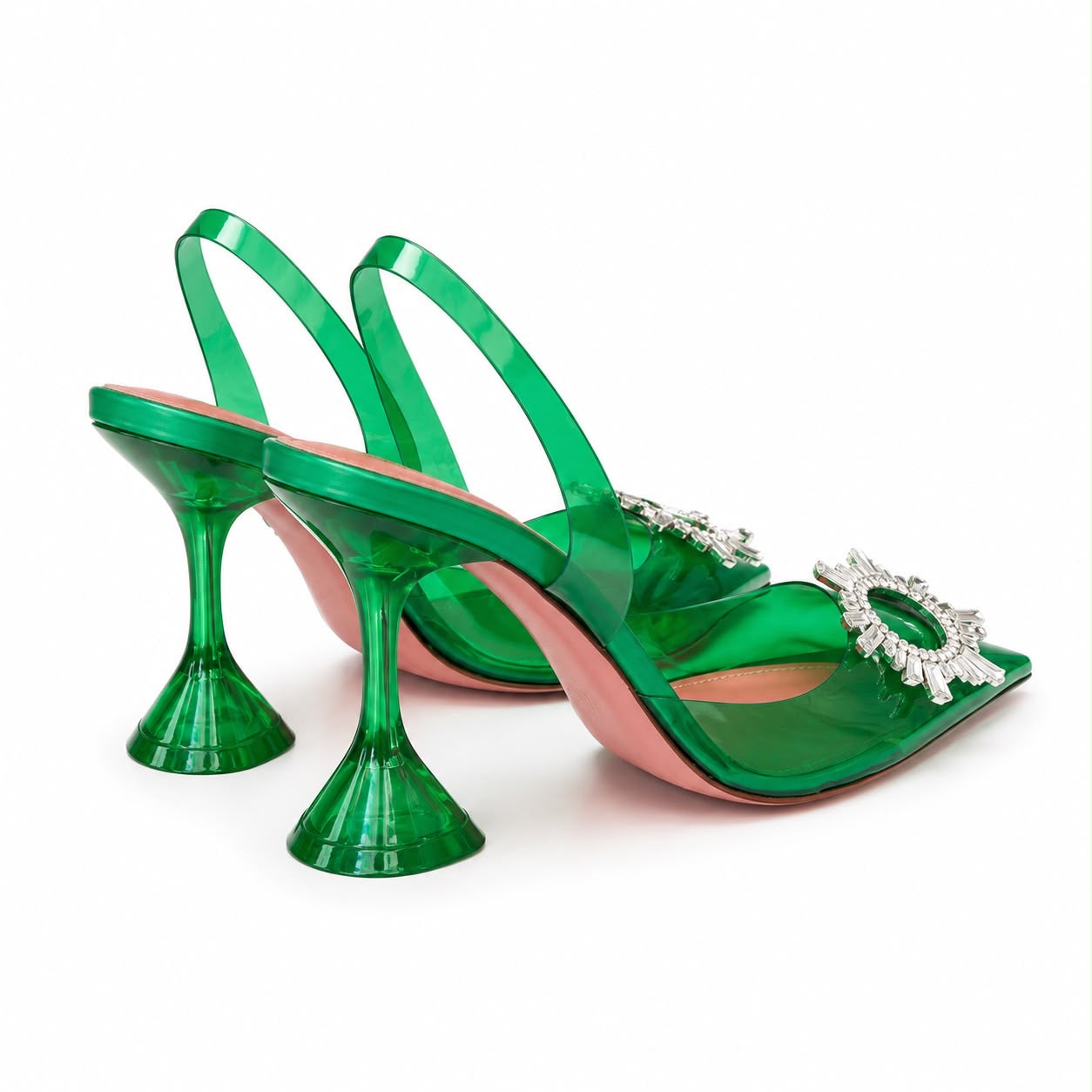 AMINA MUADDI - PUMPS SLINGBACK GREEN PVC BEGUM CRYSTAL-EMBELLISHED SIZE 40 EU
