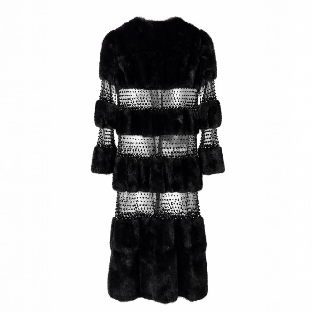 VALENTINO - *RARE* FUR MINK COAT BLACK WITH BEADED INSERT