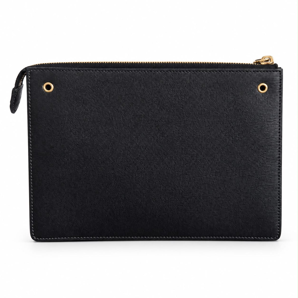 FENDI – CLUTCH BAG BUGS MONSTER BLACK TEXTURED LEATHER WITH STUDDED EYES & GOLD-TONE HARDWARE