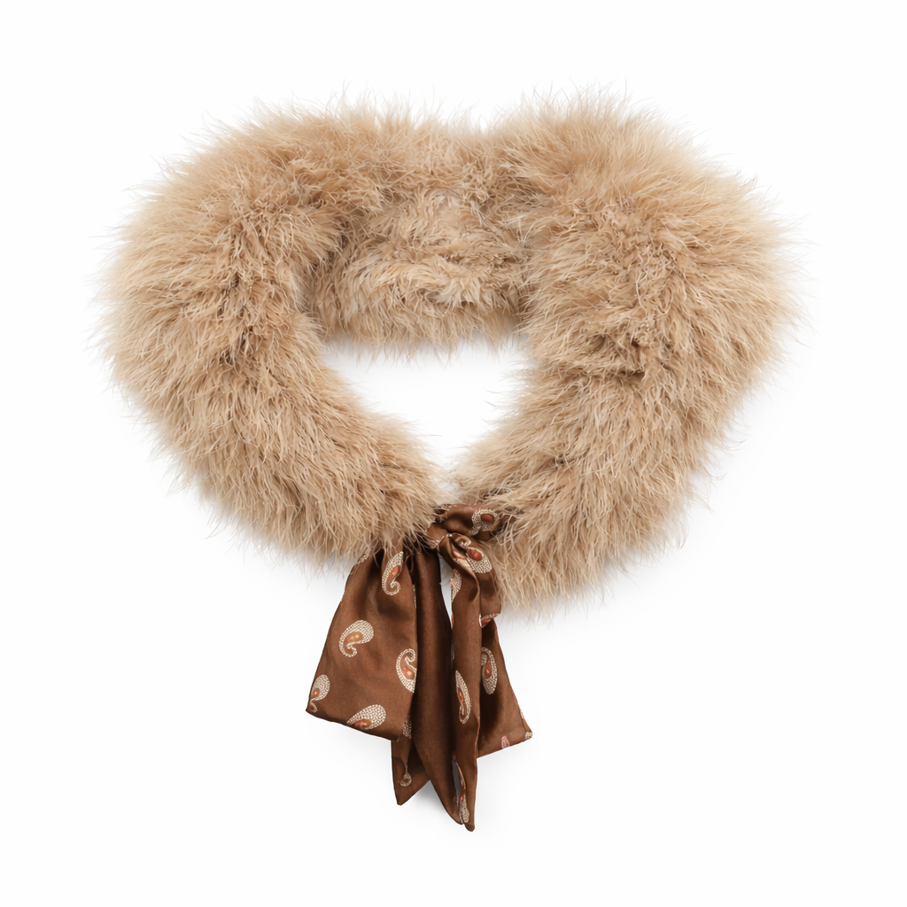 LOUIS VUITTON - COLLAR TURKEY FEATHER BROWN WITH SILK LINING