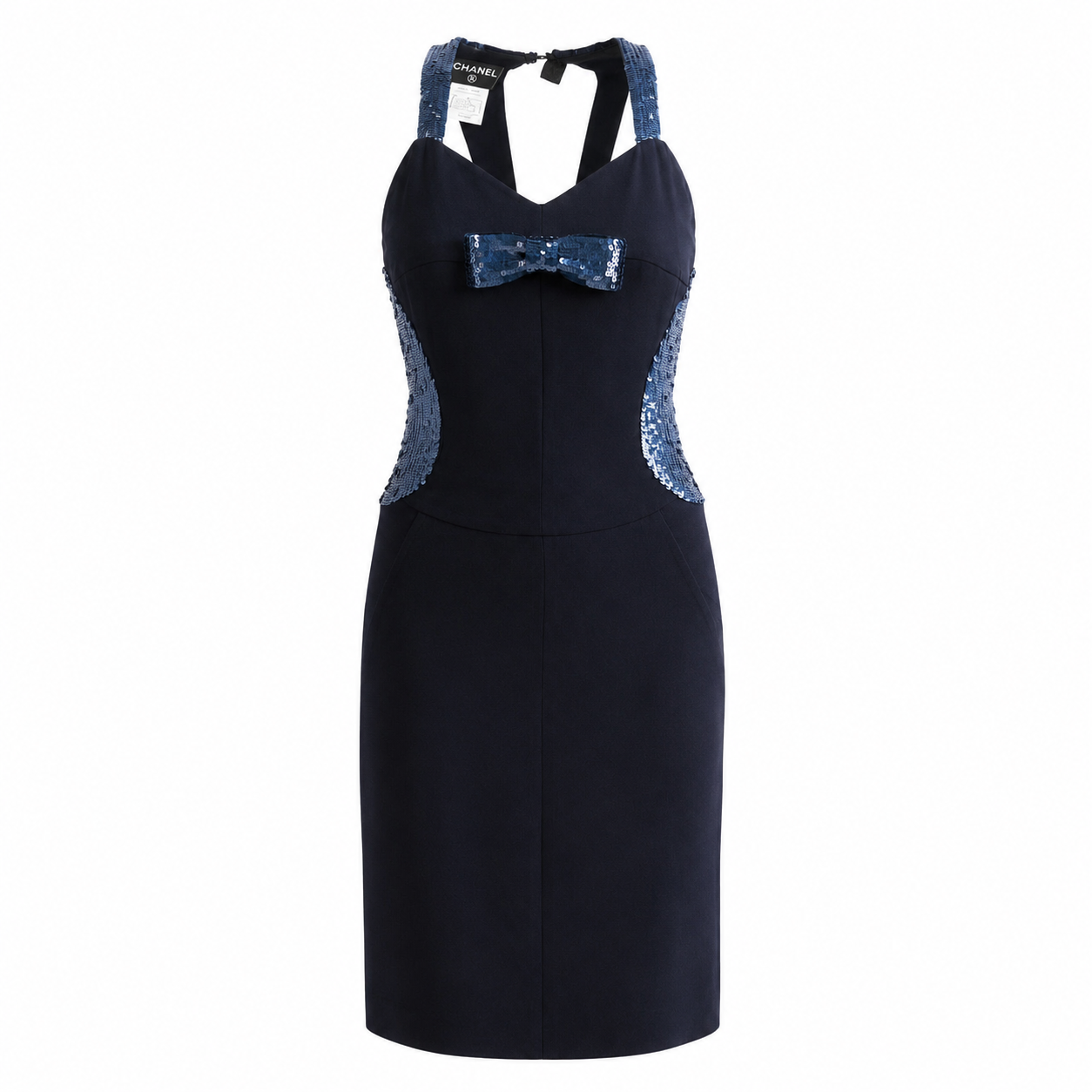 CHANEL - DRESS MIDI BLUE WITH SEQUINS DETAILS SIZE 38 FR