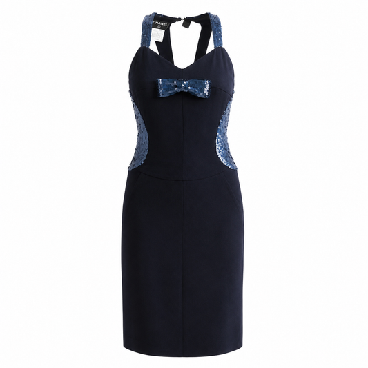 CHANEL - DRESS MIDI BLUE WITH SEQUINS DETAILS SIZE 38 FR