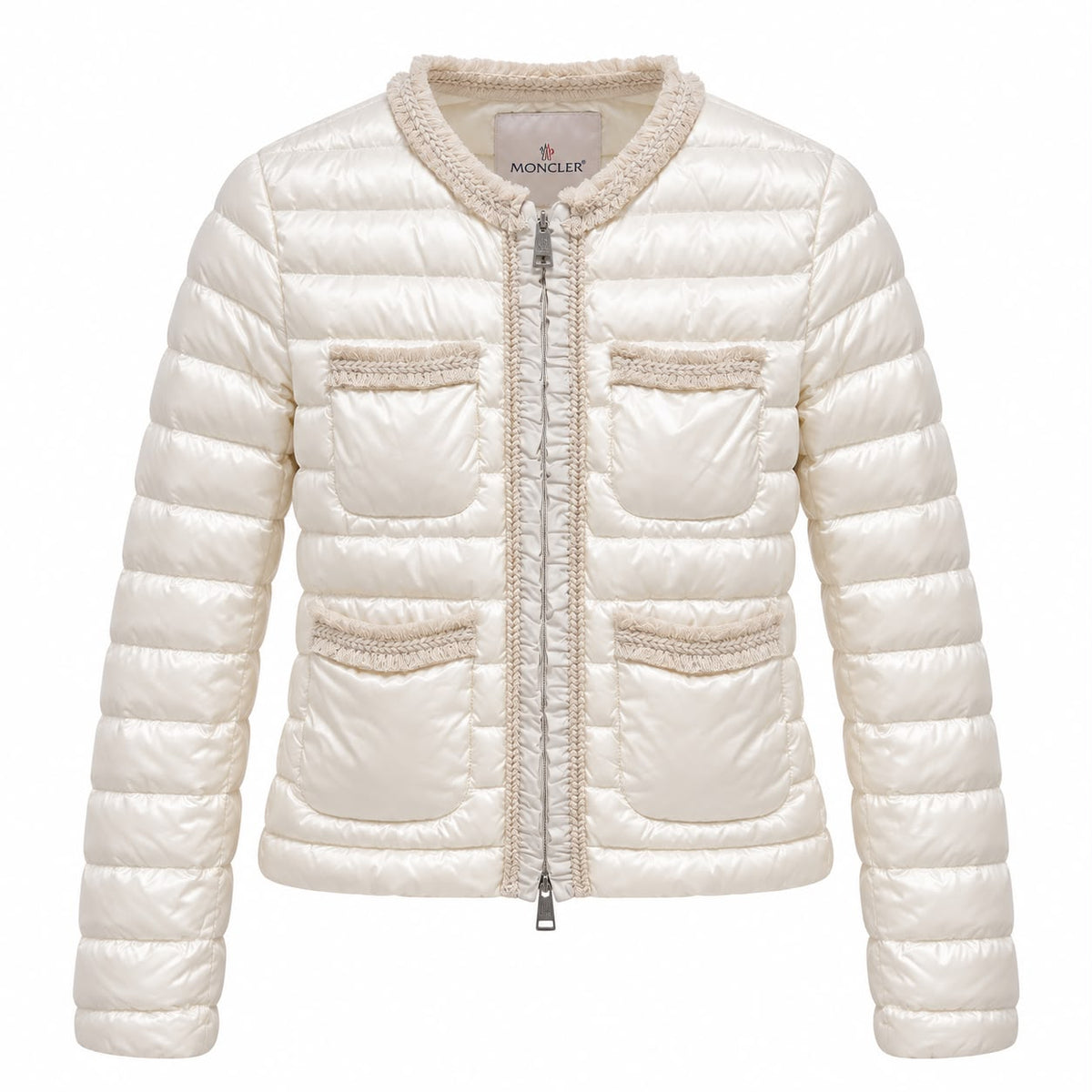 MONCLER - JACKET IVORY WHITE QUILTED WITH BRAIDED TRIM