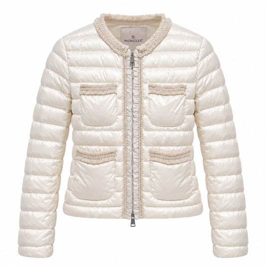 MONCLER - JACKET IVORY WHITE QUILTED WITH BRAIDED TRIM
