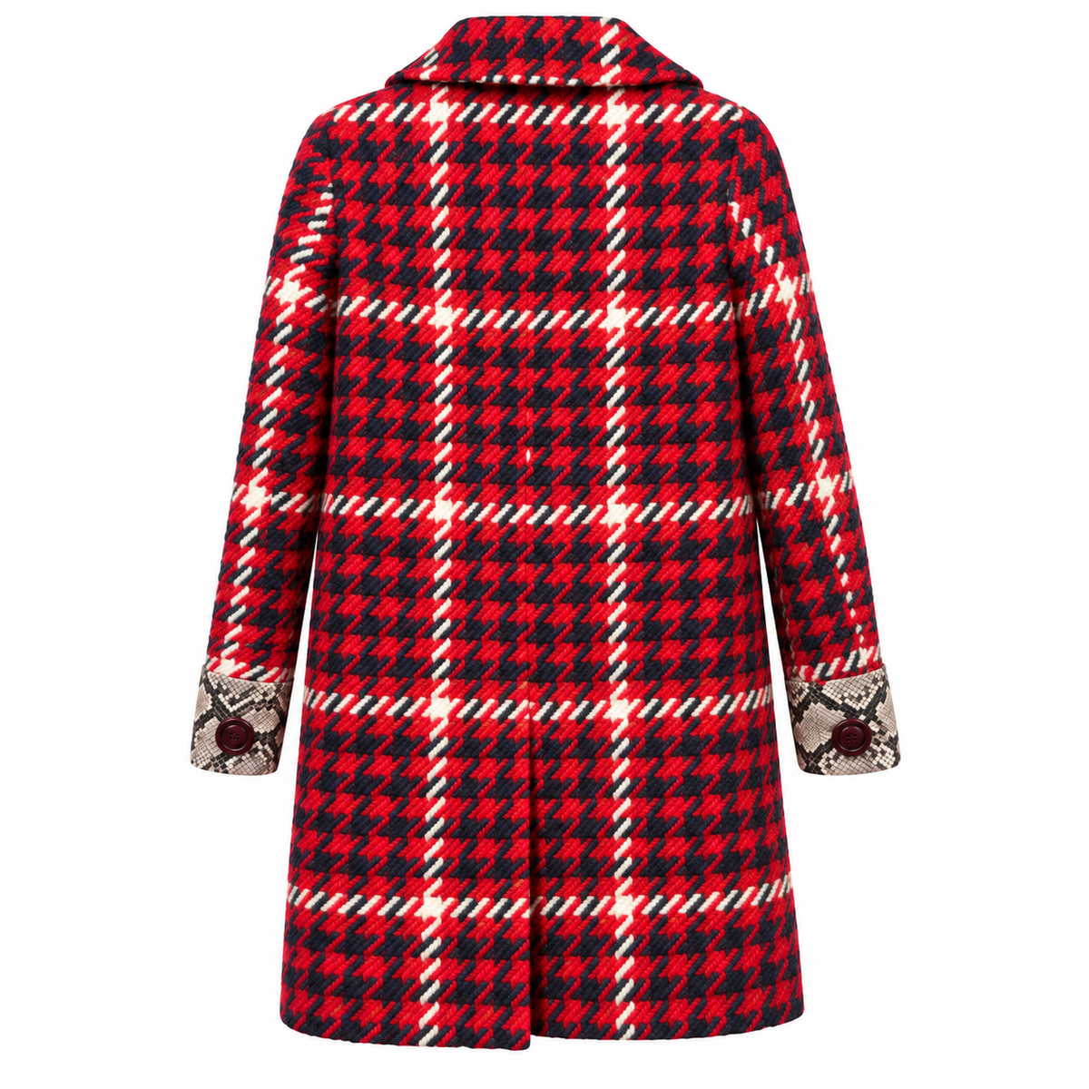 MIU MIU - COAT LONG TWEED HOUNDSTOOTH RED & NAVY BLUE SIZE 36 IT