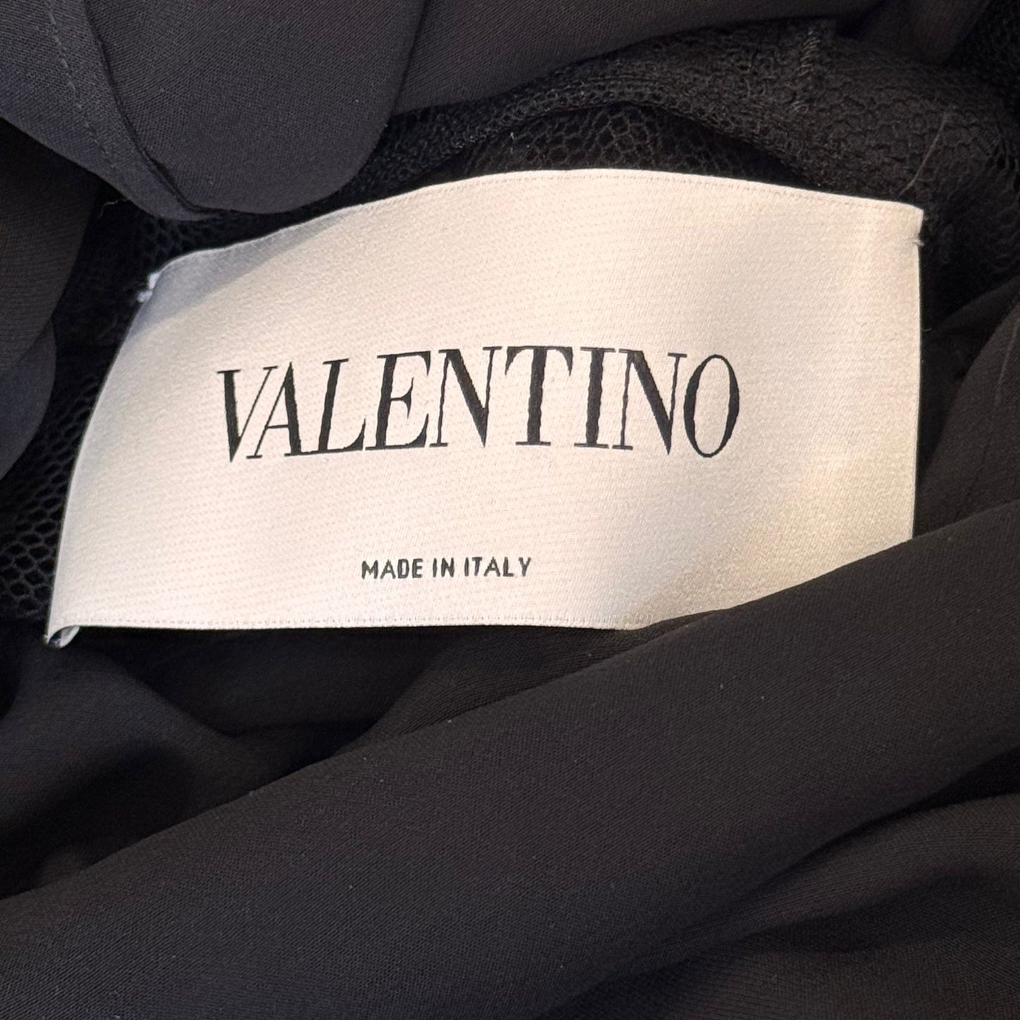 VALENTINO - DRESS MIDI BLACK WITH LACE & SHEER TULLE INSERTS SIZE 40 IT